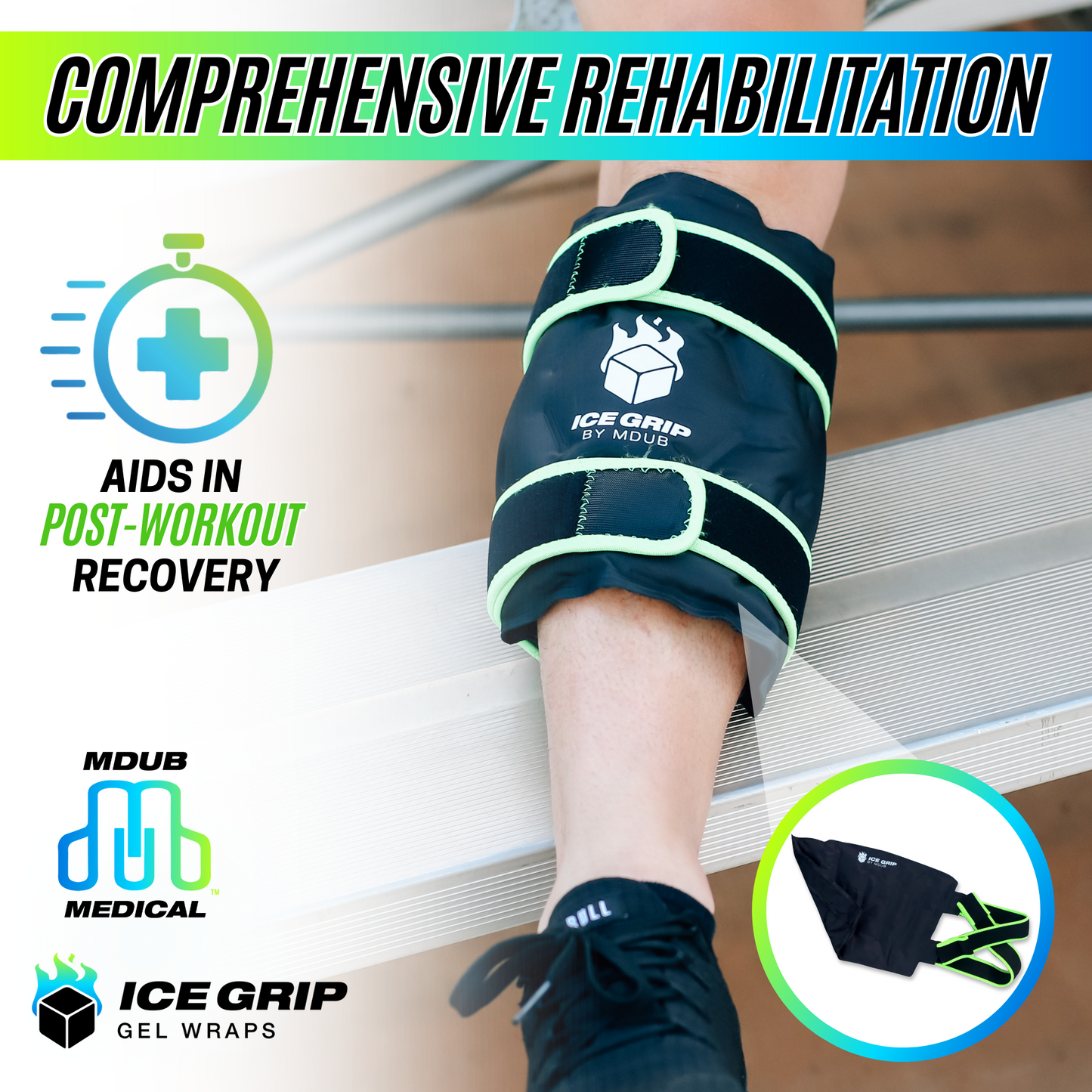 Ice Grip - Shin & Calf Ice Grip Wrap, Shin Brace, Calf Brace, Ankle Brace