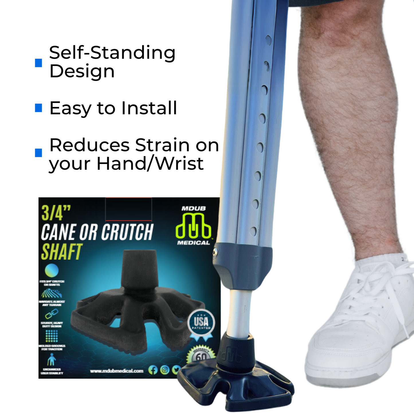 MDUB Medical Heavy Duty Sturdy Compact Design All Terrain Tip for Cane & Crutch - MDUB Athletics