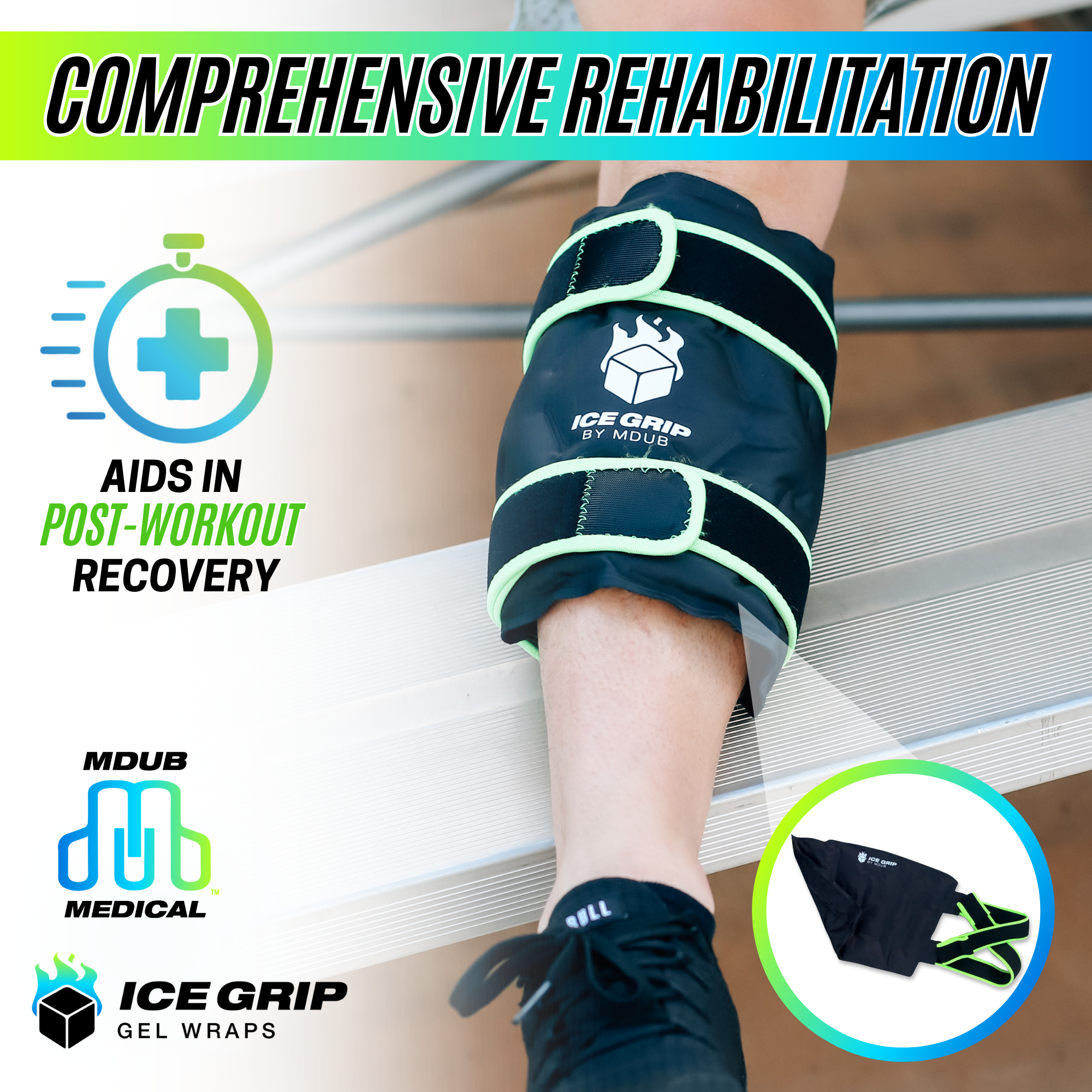 Ice Grip - Shin & Calf Ice Grip Wrap, Shin Brace, Calf Brace, Ankle Brace