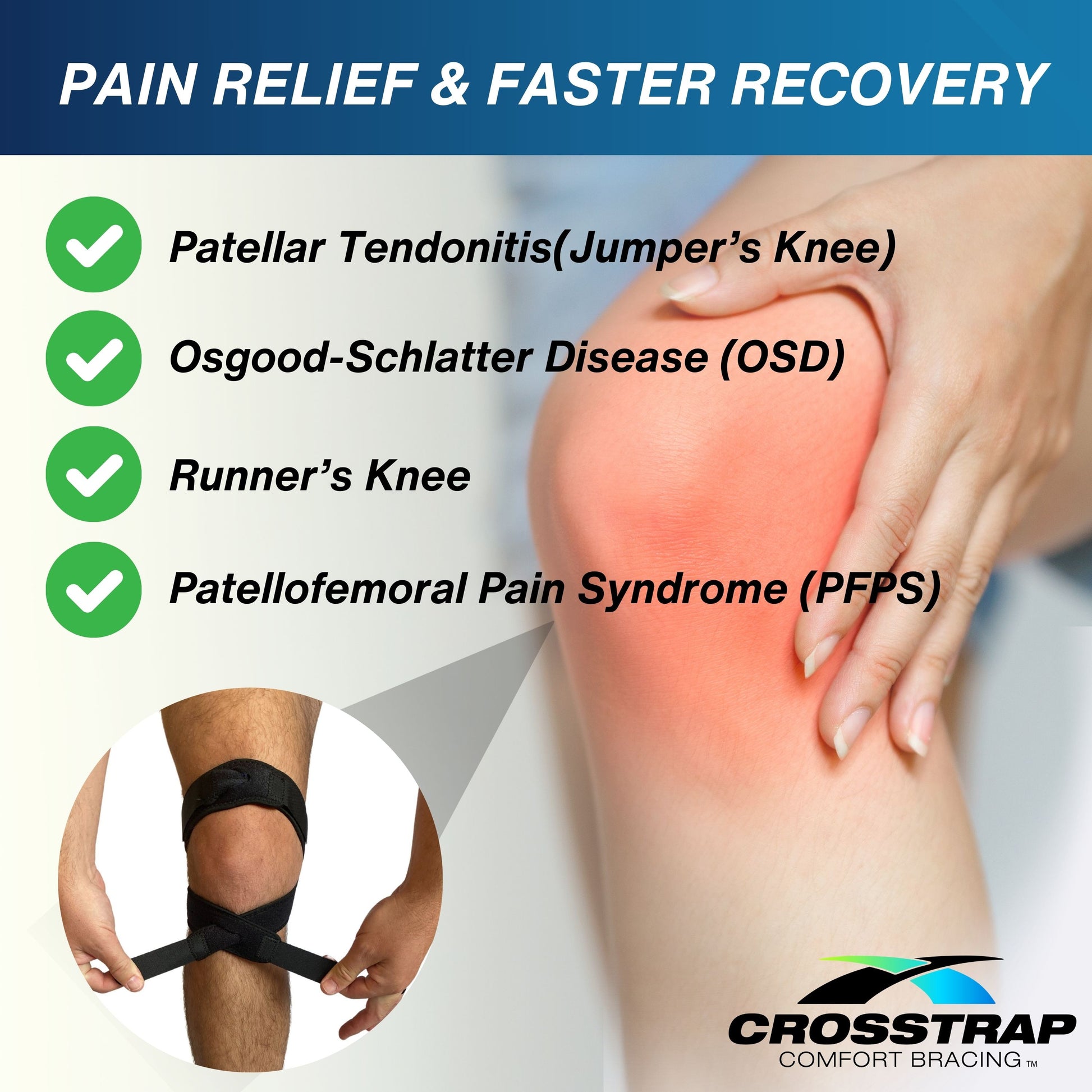 Crosstrap - Knee Brace, Patella Knee Strap Pro, Knee Patella Strap (Small) - MDUB Athletics