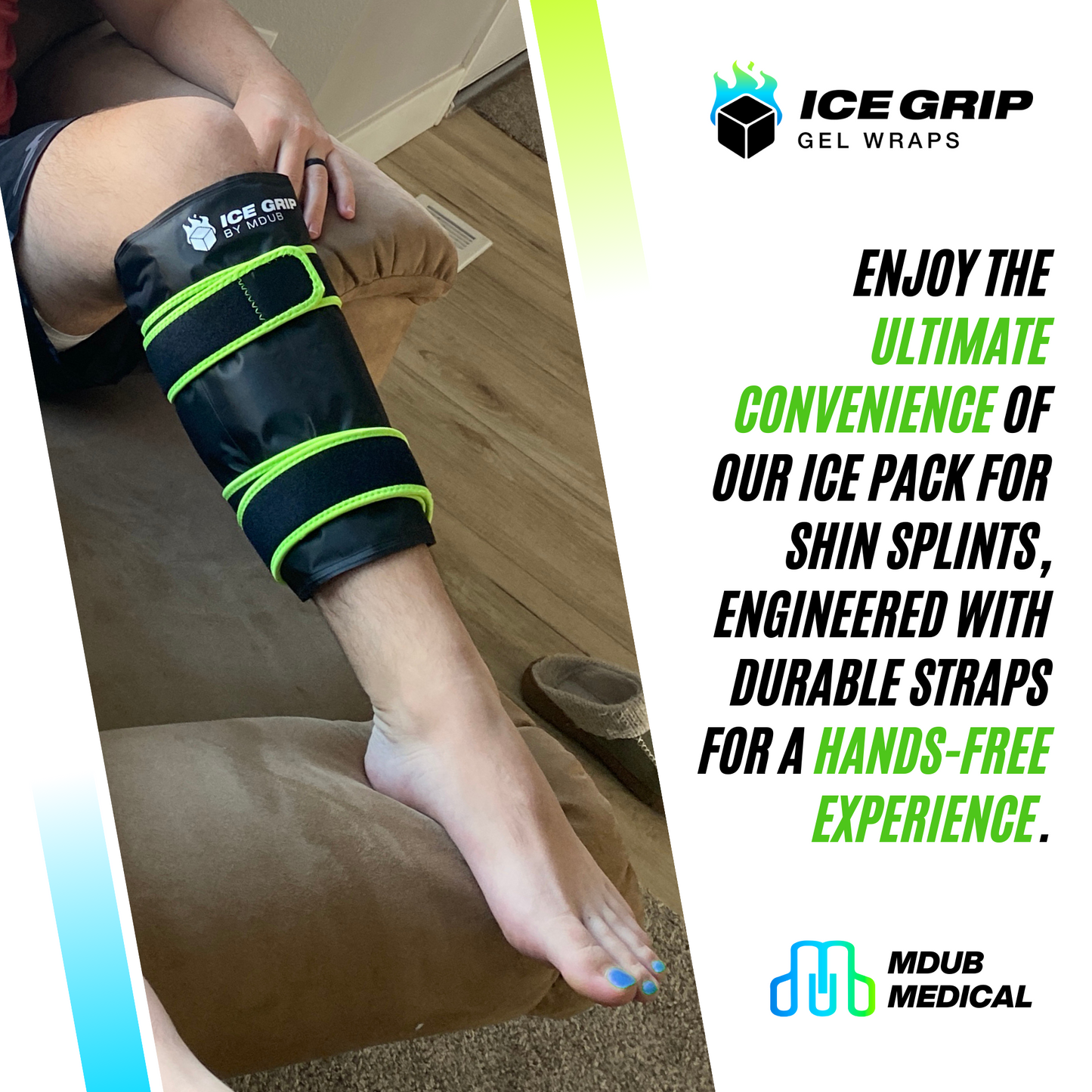 Ice Grip - Shin & Calf Ice Grip Wrap, Shin Brace, Calf Brace, Ankle Brace