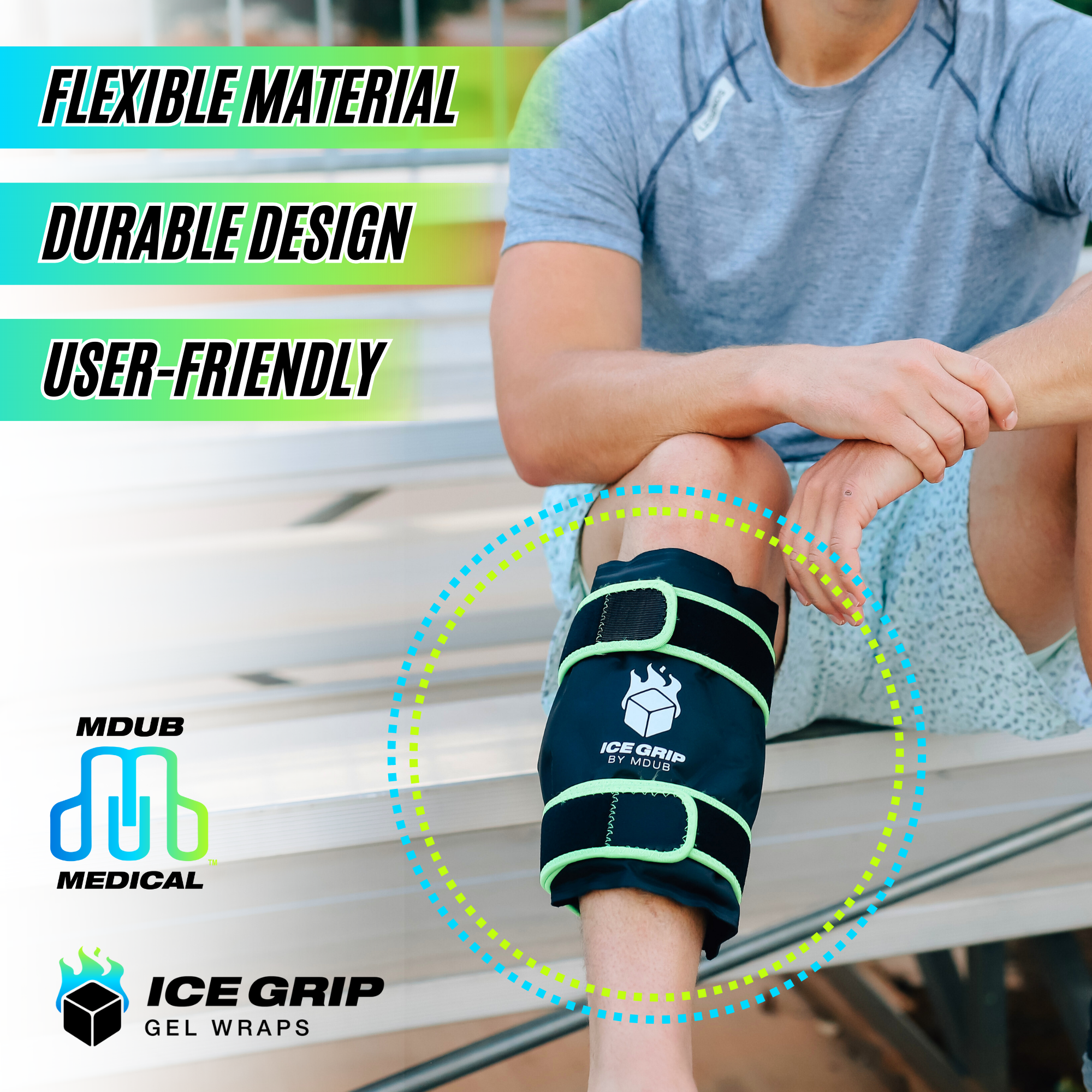 Ice Grip - Shin & Calf Ice Grip Wrap, Shin Brace, Calf Brace, Ankle Brace