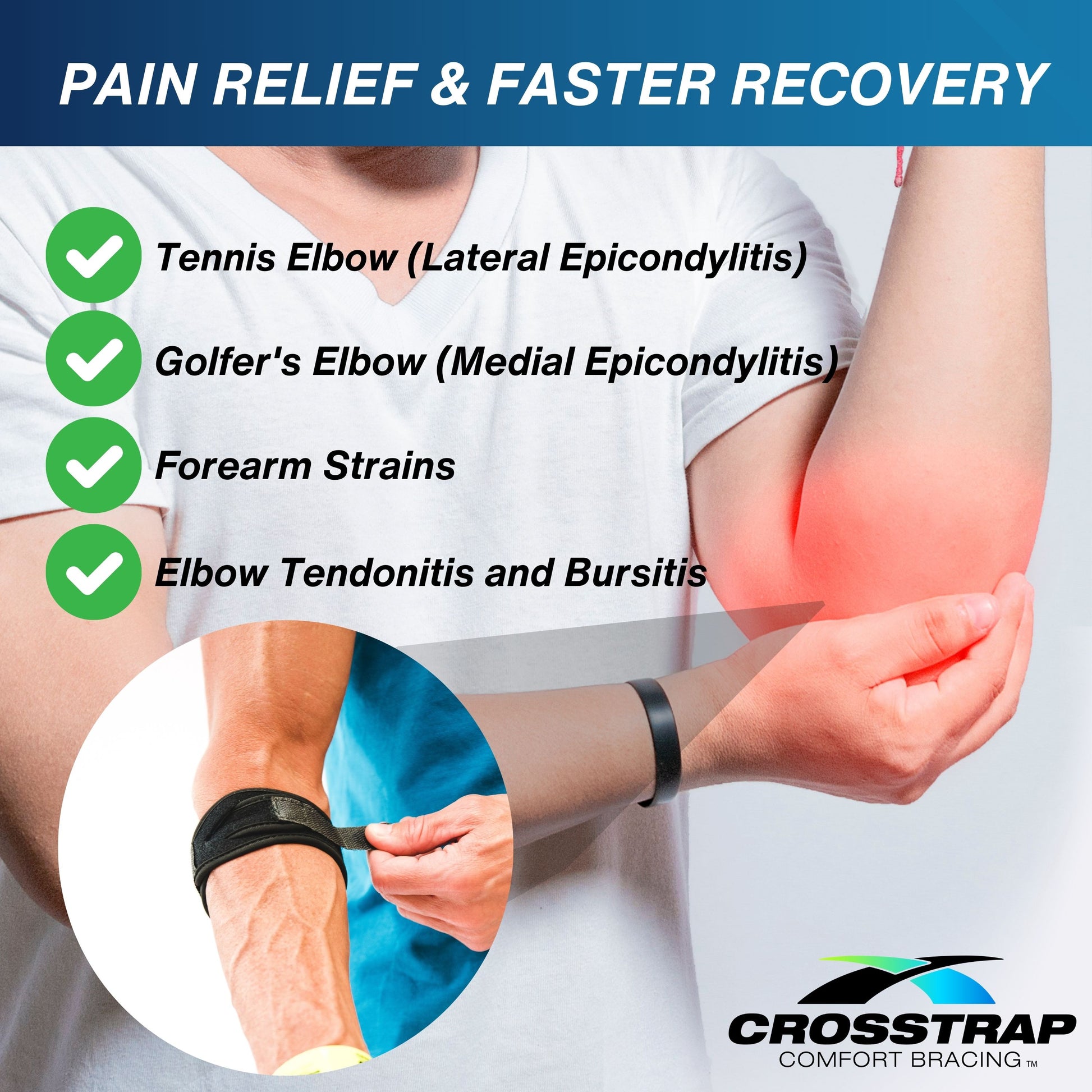 Crosstrap - Tennis Elbow Strap, Elbow Brace for Tendonitis and Elbow (Small) - MDUB Athletics