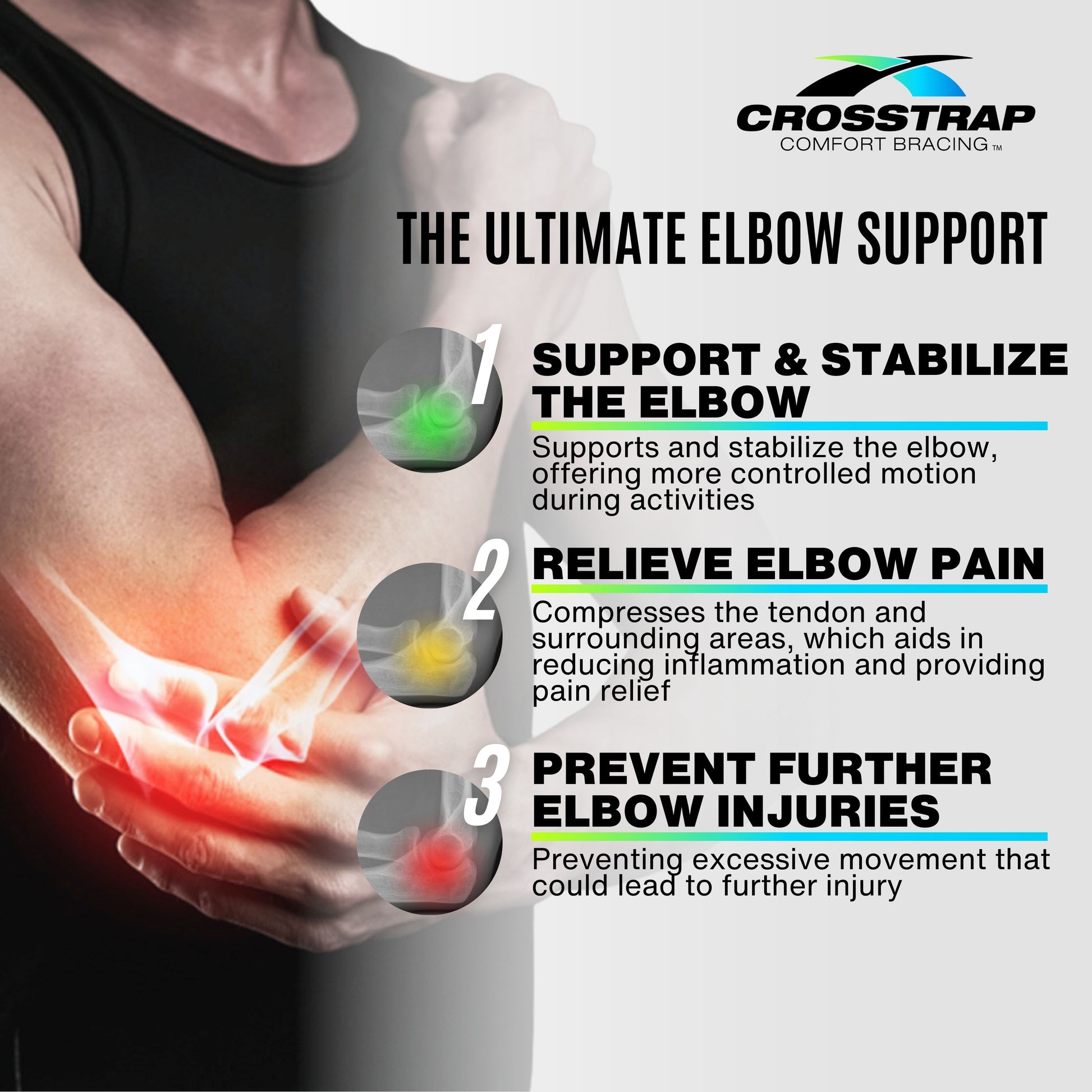 Crosstrap - Tennis Elbow Strap, Elbow Brace for Tendonitis and Elbow (Small) - MDUB Athletics